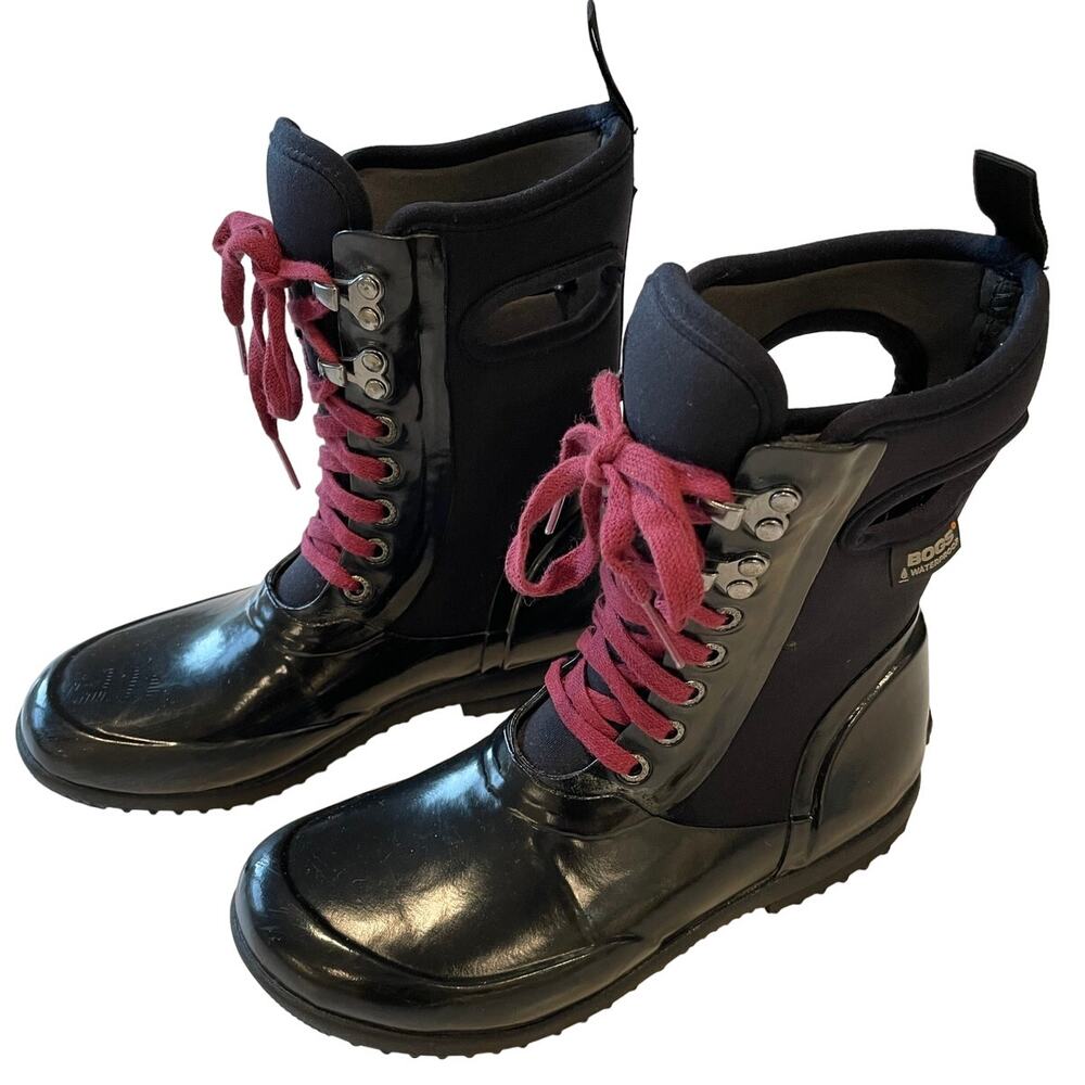Bogs Boots Sidney Solid Black Sz 6 Waterproof Rain Snow Lace Up Outdoors - Picture 2 of 14
